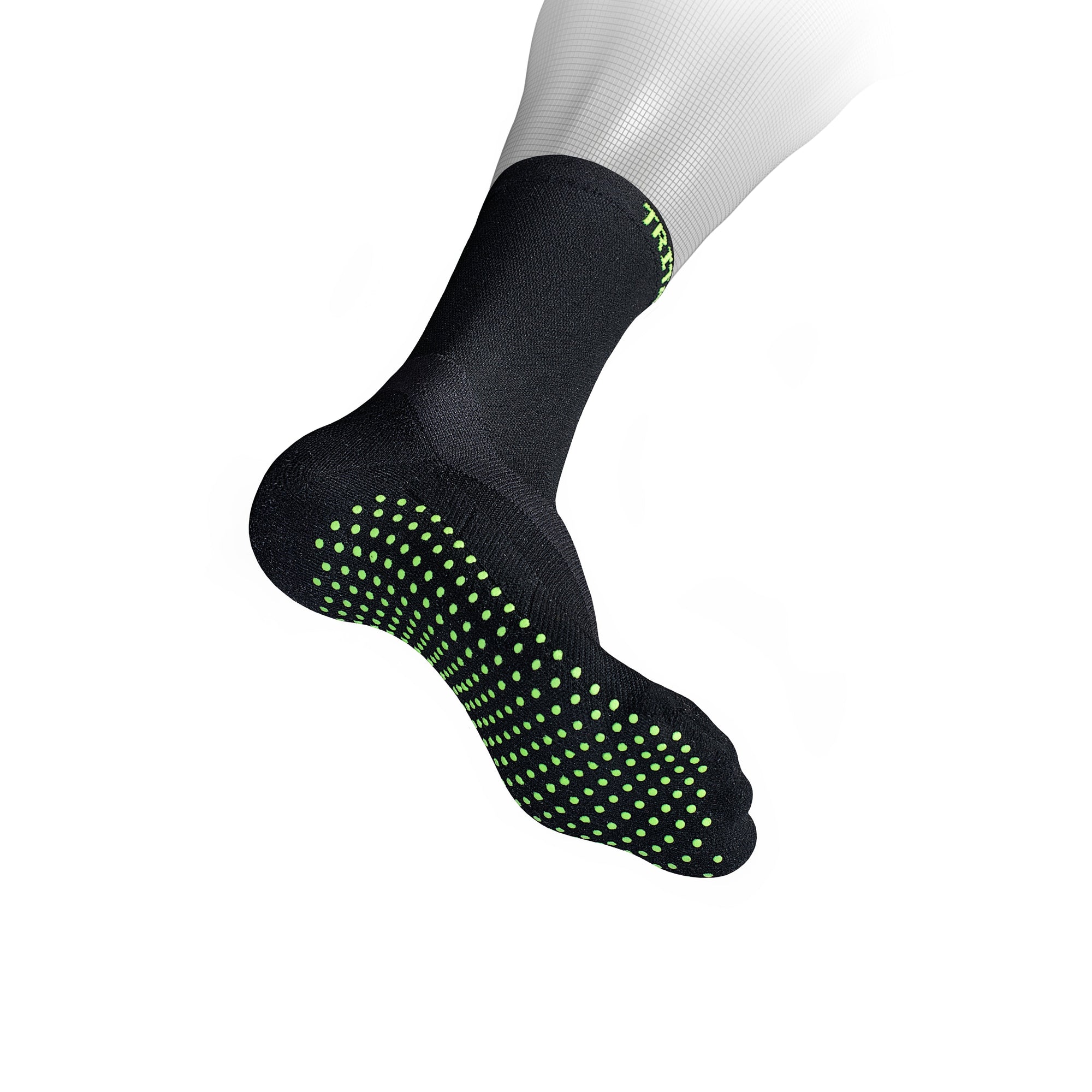 eXtend Grip Crew - Compression socks with grip sole for work use - Black/Lime.